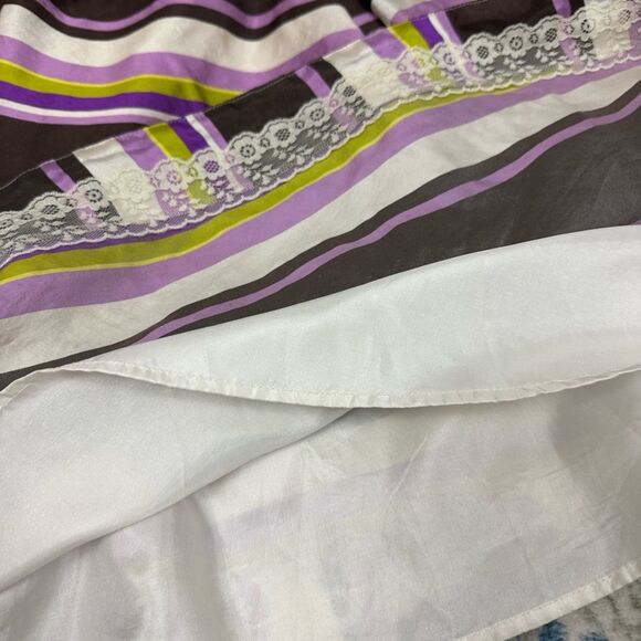 Kate Spade Skirt the Rules Purple Brown Cream Striped Silk A Line Skirt - Picture 6 of 8